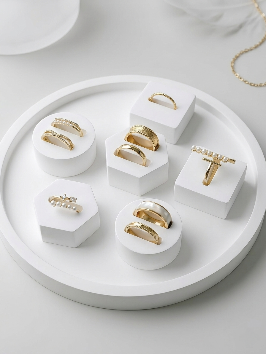 Handmade Ring Holder Set – White Minimalist Jewelry Display (8 Pieces)
